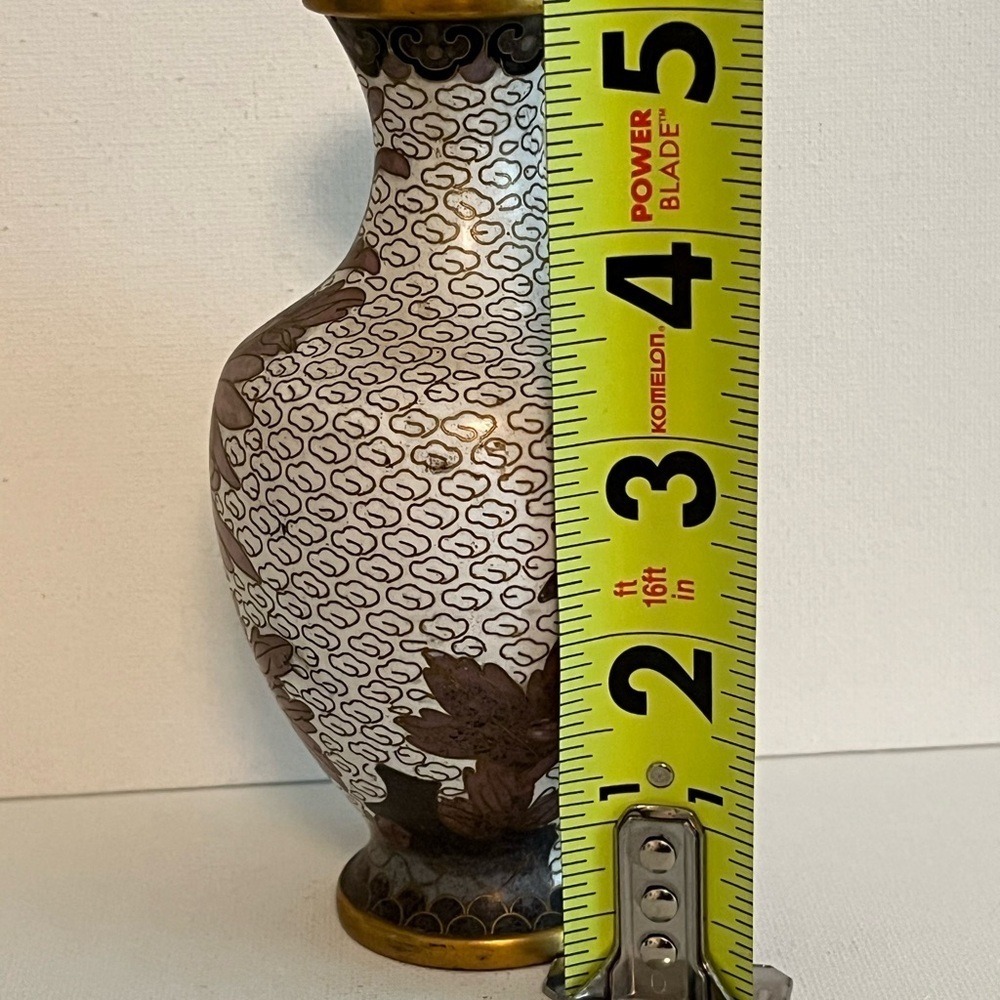 VINTAGE ASIAN CLOISONNE BRASS ENAMEL SMALL BUD VASE - Picture 7 of 9